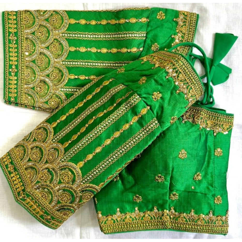 Generic Women's Phantom Silk Embroidered Designer Neck Padded Blouse (Light Green 38 Ready (Alterable up to 42)