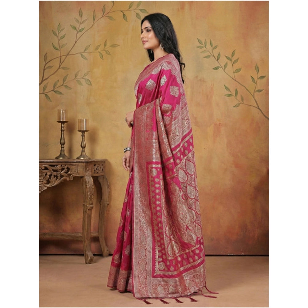 Generic Women's Silk Blend Printed Saree With Unstitched Blouse 5.5Mtr (Magenta)