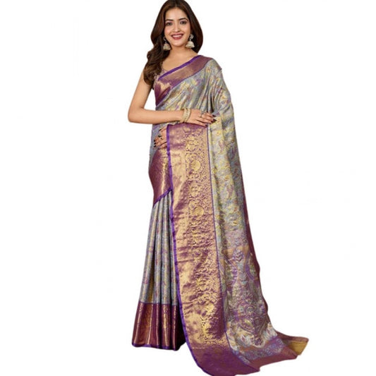 Generic Women's Jacquard Saree With Unstitched Blouse 5.5Mtr (Multicolor)
