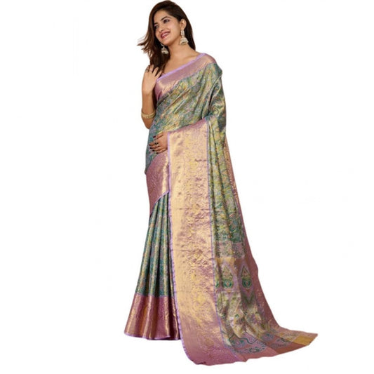 Generic Women's Jacquard Saree With Unstitched Blouse 5.5Mtr (Multicolor)