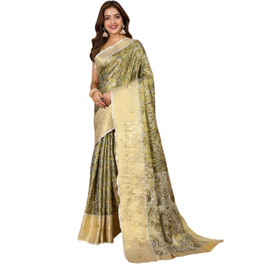 Generic Women's Jacquard Saree With Unstitched Blouse 5.5Mtr (Olive)