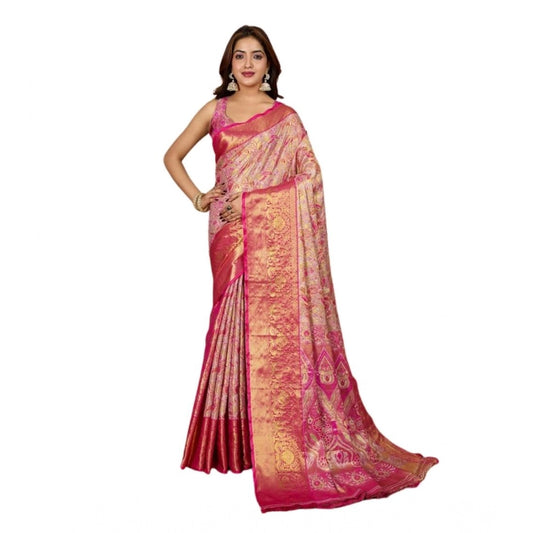 Generic Women's Jacquard Saree With Unstitched Blouse 5.5Mtr (Pink)