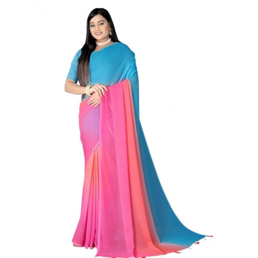 Generic Women's Georgette Floral Printed Saree With Unstitched Blouse 5.5Mtr (Multicolor)