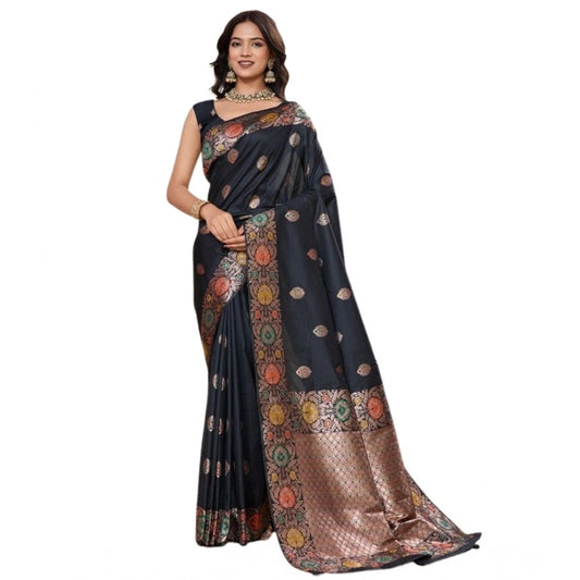 Generic Women's Faux_Banarasi_Silk Woven Saree With Unstitched Blouse 5.5Mtr (Black)