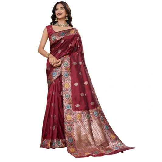 Generic Women's Faux_Banarasi_Silk Woven Saree With Unstitched Blouse 5.5Mtr (Maroon)
