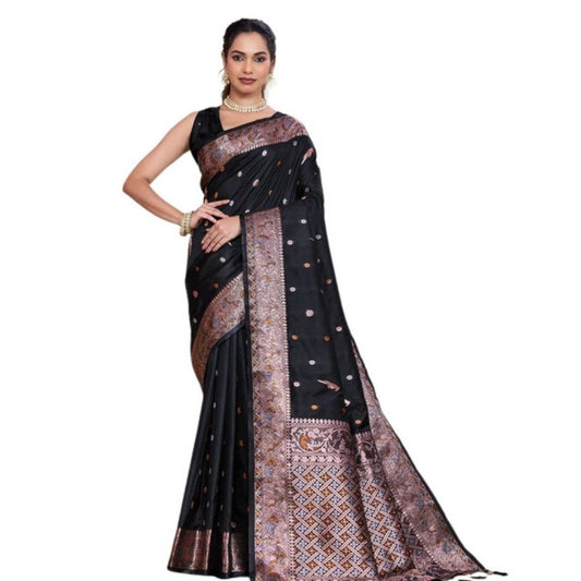 Generic Women's Jacquard Woven Saree With Unstitched Blouse 5.5Mtr (Black)