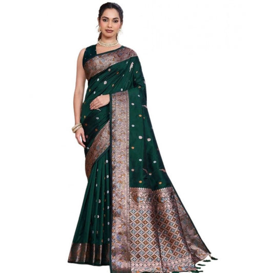 Generic Women's Jacquard Woven Saree With Unstitched Blouse 5.5Mtr (Green)