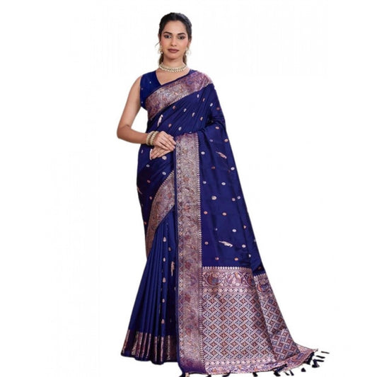 Generic Women's Jacquard Woven Saree With Unstitched Blouse 5.5Mtr (Navy)