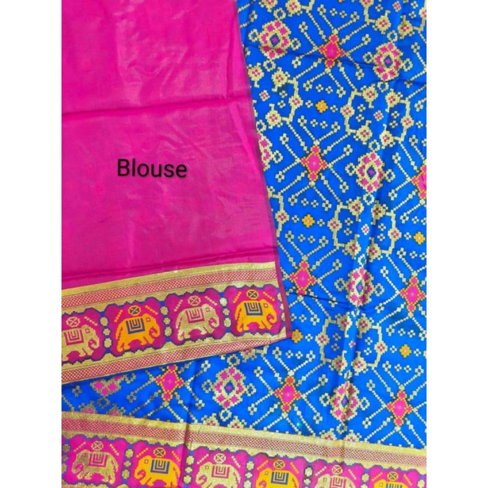 Generic Women's Patola Silk Meena And Zari Woven Saree With Unstitched Blouse 5.5Mtr (Pink)