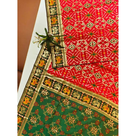 Generic Women's Patola Silk Meena And Zari Woven Saree With Unstitched Blouse 5.5Mtr (Red)