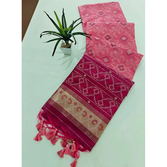Generic Women's Raw Silk Ikkat Saree With Unstitched Blouse 5.5Mtr (Pink)