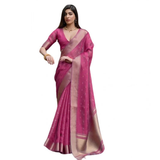 Generic Women's Silk_Blend Butti Pattern Saree With Unstitched Blouse 5.5Mtr (Pink)