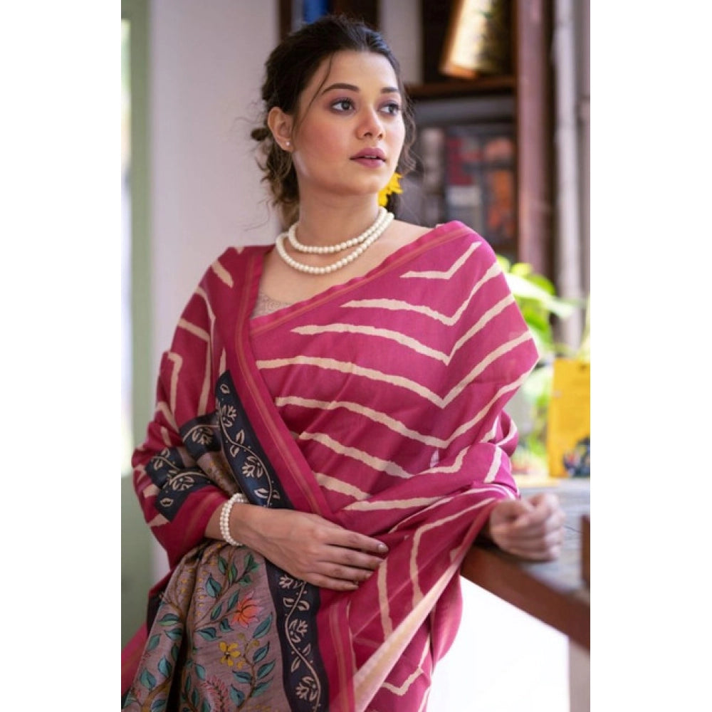 Generic Women's Faux_Tussar_Silk Geometric_Print Saree With Unstitched Blouse 5.5Mtr (Light_Pink)