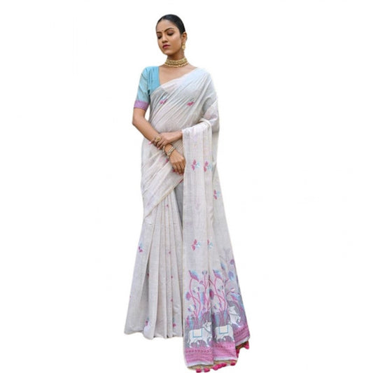Generic Women's Blended_Cotton Floral Weaving Pattern Saree With Unstitched Blouse 5.5Mtr (Pink)