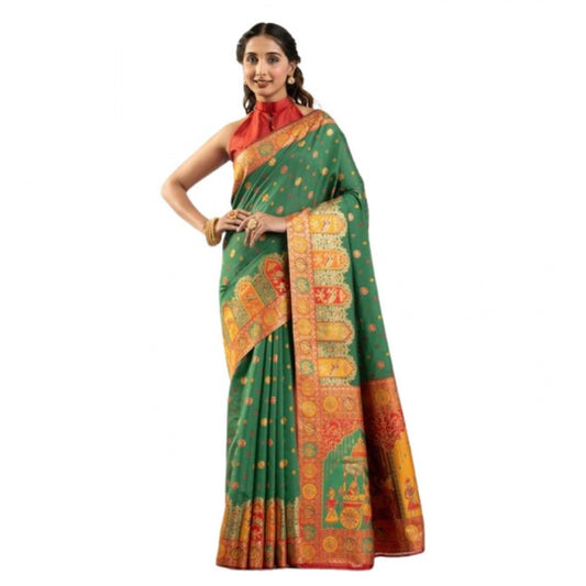 Generic Women's Faux_Banarasi Woven Motifs Saree With Unstitched Blouse 5.5Mtr (Green)