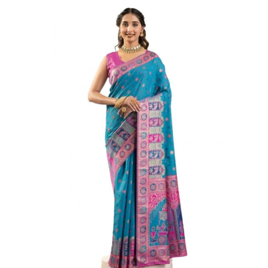 Generic Women's Faux_Banarasi Woven Motifs Saree With Unstitched Blouse 5.5Mtr (Teal)