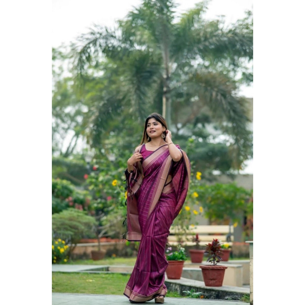 Generic Women's Faux_Banarasi Lining Pattern Saree With Unstitched Blouse 5.5Mtr (Magenta)