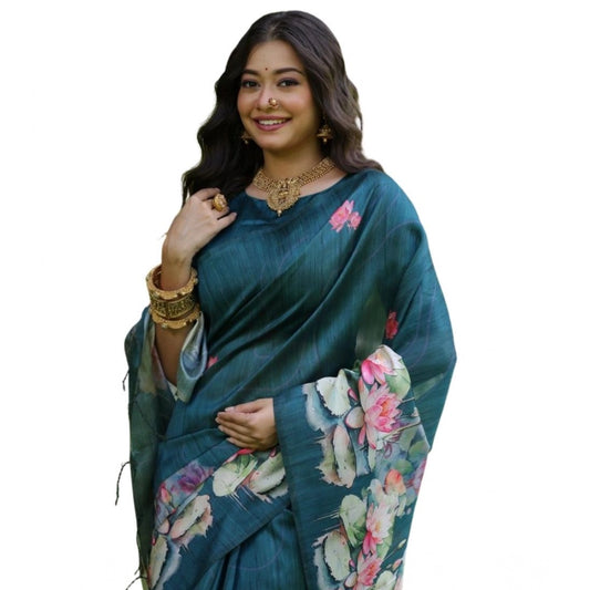 Generic Women's Faux_Tussar Floral Saree With Unstitched Blouse 5.5Mtr (Teal)