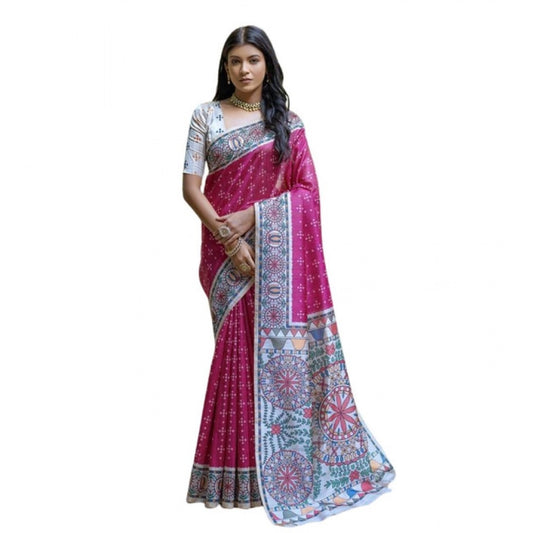 Generic Women's Faux_Tussar Geometric_Print Saree With Unstitched Blouse 5.5Mtr (Pink)