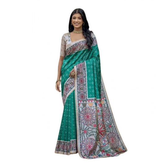Generic Women's Faux_Tussar Geometric_Print Saree With Unstitched Blouse 5.5Mtr (Rama_Green)