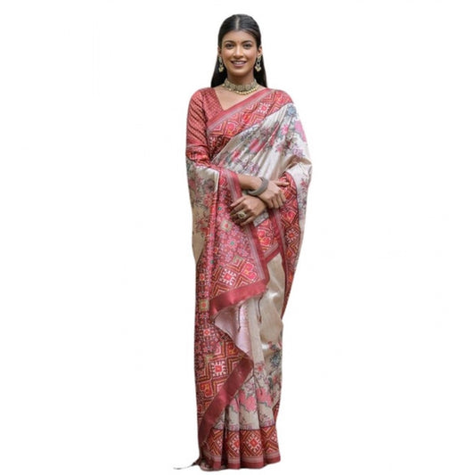 Generic Women's Faux_Tussar Floral Jal With Patola Print Saree With Unstitched Blouse 5.5Mtr (Maroon)