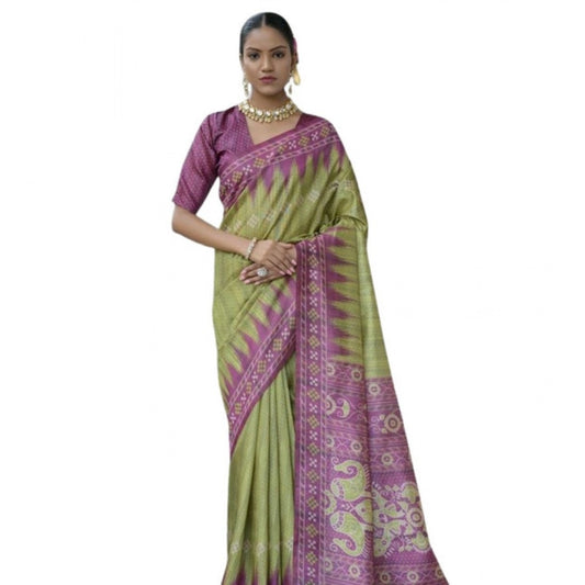 Generic Women's Faux_Tussar Ikat Saree With Unstitched Blouse 5.5Mtr (Green)