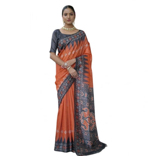 Generic Women's Faux_Tussar Ikat Saree With Unstitched Blouse 5.5Mtr (Orange)