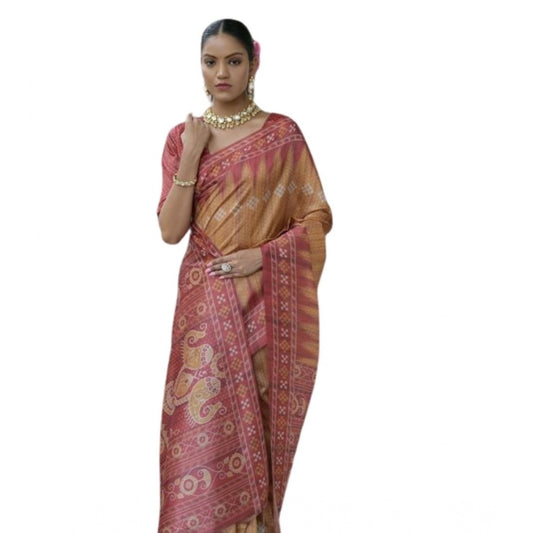 Generic Women's Faux_Tussar Ikat Saree With Unstitched Blouse 5.5Mtr (Rust)