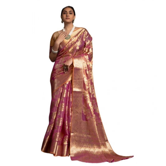 Generic Women's Organza Woven Saree With Unstitched Blouse 5.5Mtr (Purple)