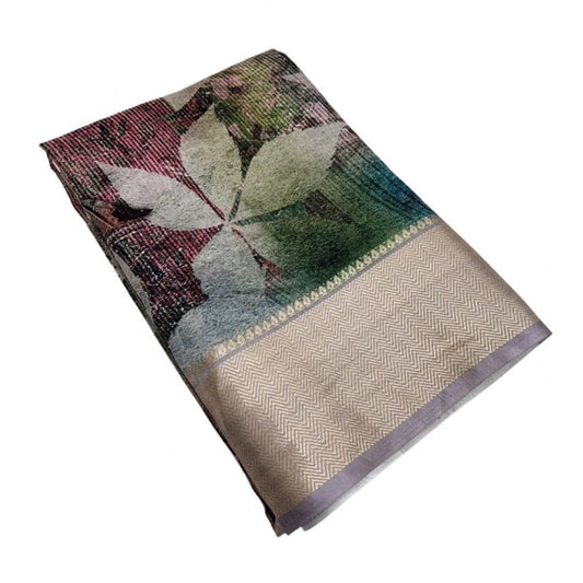 Generic Women's Cotton Silk Printed Saree With Unstitched Blouse 5.5Mtr (Multicolor)