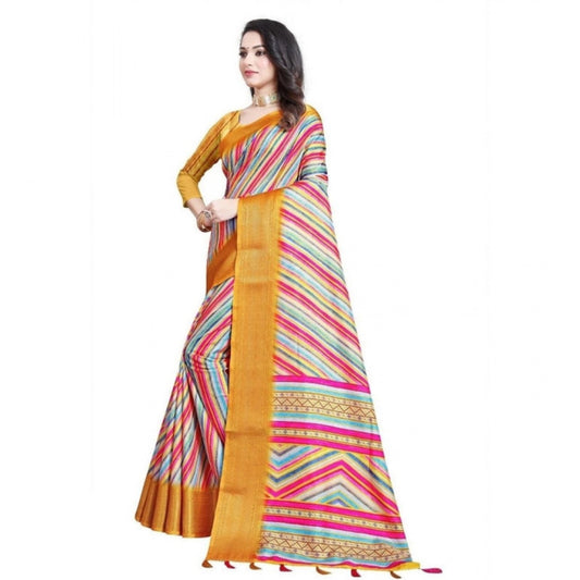 Generic Women's Cotton Silk Striped Saree With Unstitched Blouse 5.5Mtr (Multicolor)
