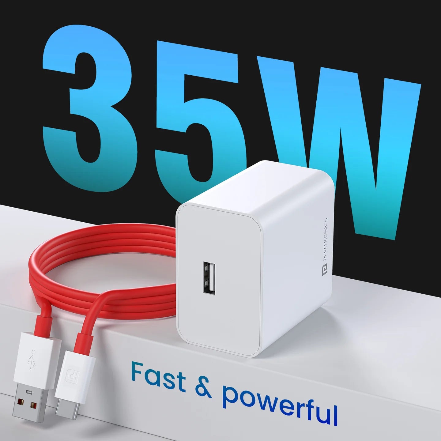 Portronics Adapto 35A USB A Output Port | VOOC Charging, WARP Charging | DASH Charging, QUICK Charging | 1M Charging Cable