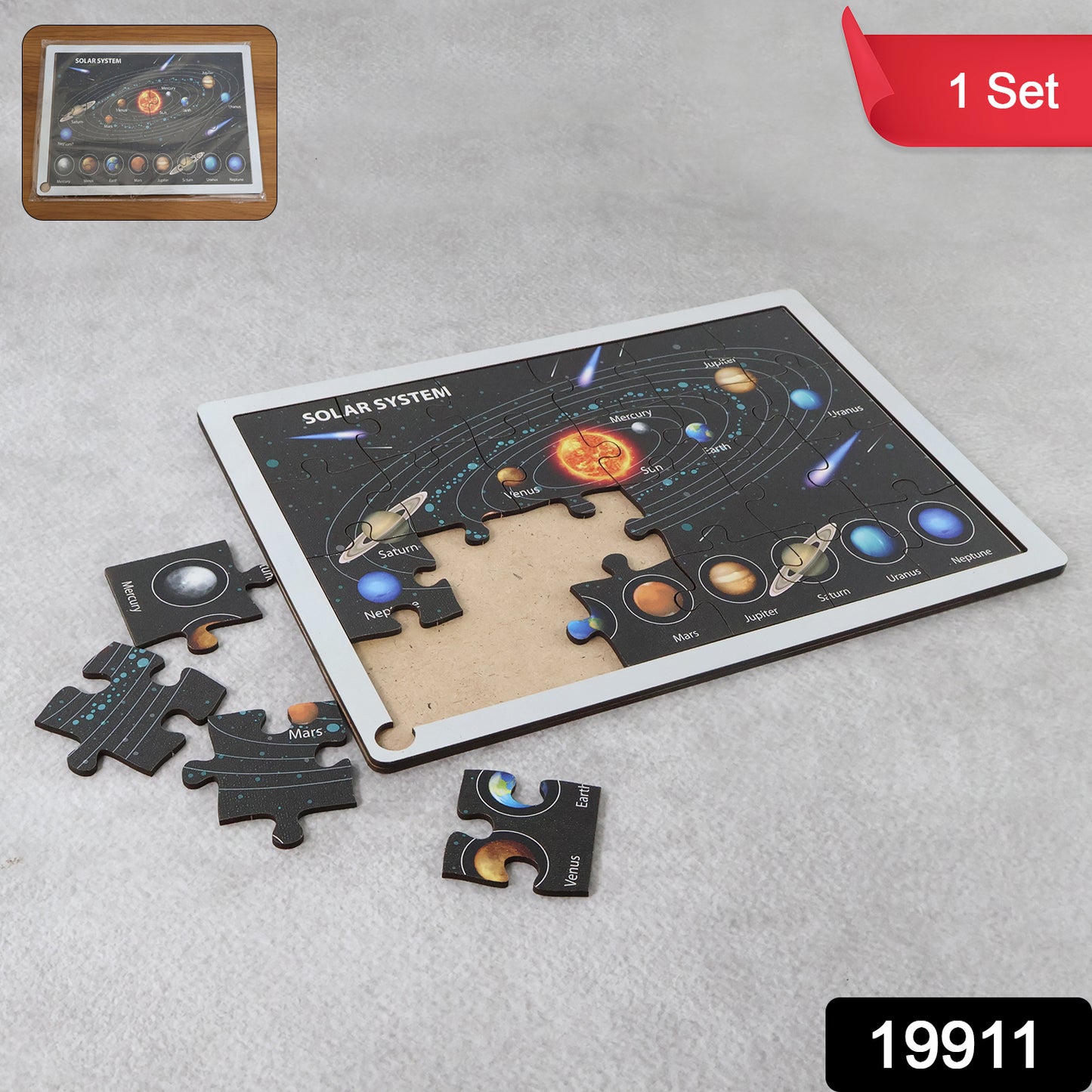 Wooden Solar System Puzzle For Kids - (1 Set)