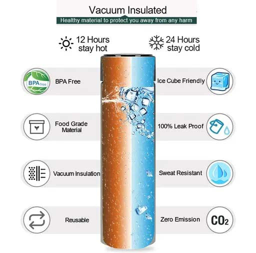 Smart LED Temperature Vacuum Flask Stainless Steel | Leakproof | Travel, Kids, Fitness, Sports, Gym (500 Ml)