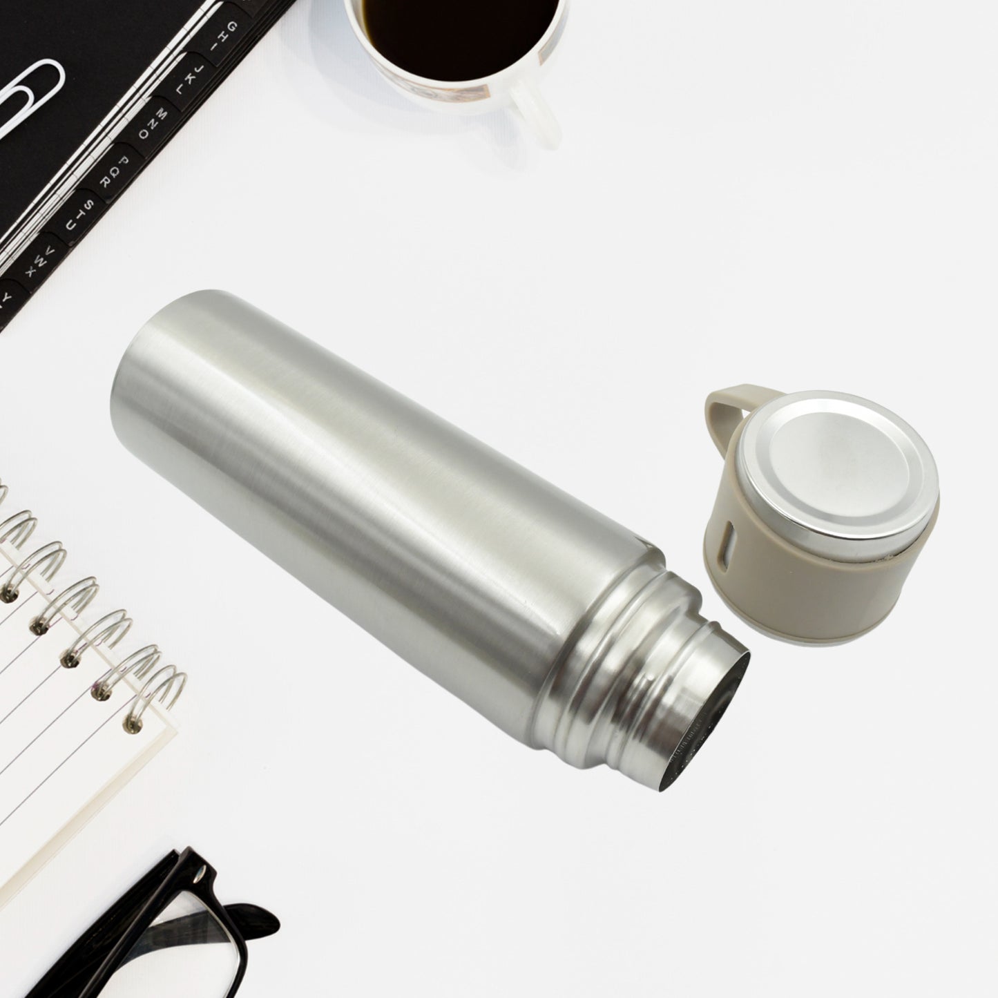 Stainless Steel Vacuum Flask Set with 3 Steel Cups for Hot and Cold Water (500ml)