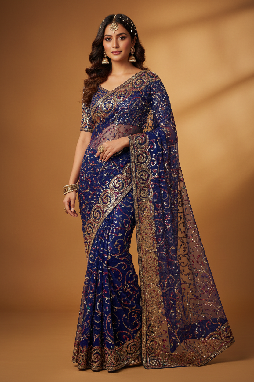 Net Sequence Saree
