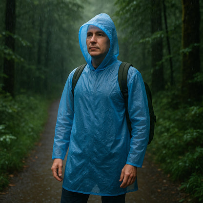 Transparent Disposable Hooded Raincoat