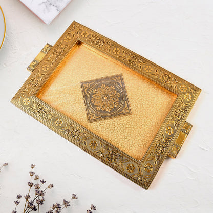 Premium Antique-Style Rajwadi Decorative Serving Tray – 40x26 cm