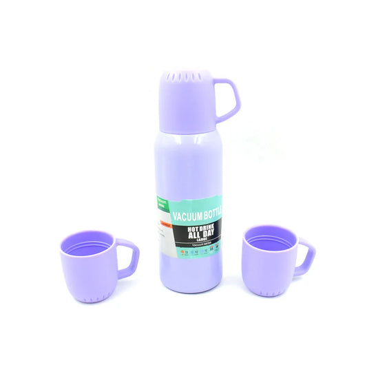 Vacuum Flask Set – Stainless Steel Thermos with 3 Cups, Approx 500ml