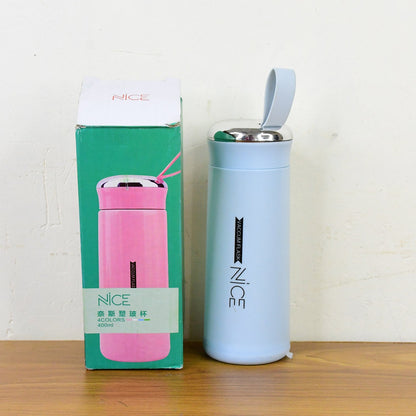 Water bottle 400ml leak proof, glass water bottle with daily water intake for gym and children, Nice Bottle (1 pc / Light Blue Color)