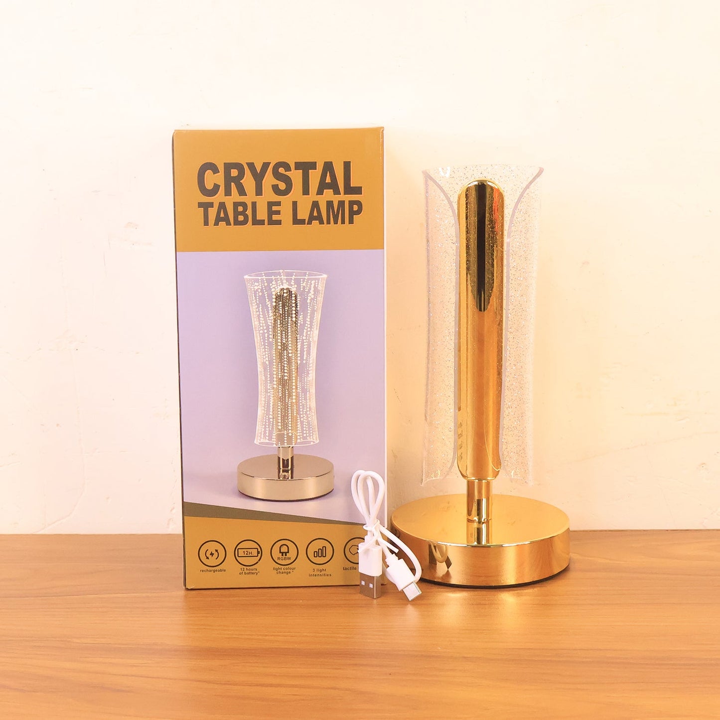 Luxury Tall Cylindrical Crystal Table Lamp (1 Pc)