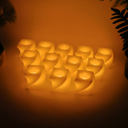 Set of 12 LED Flameless Decorative Candles – Square Shape Tealight Lamps
