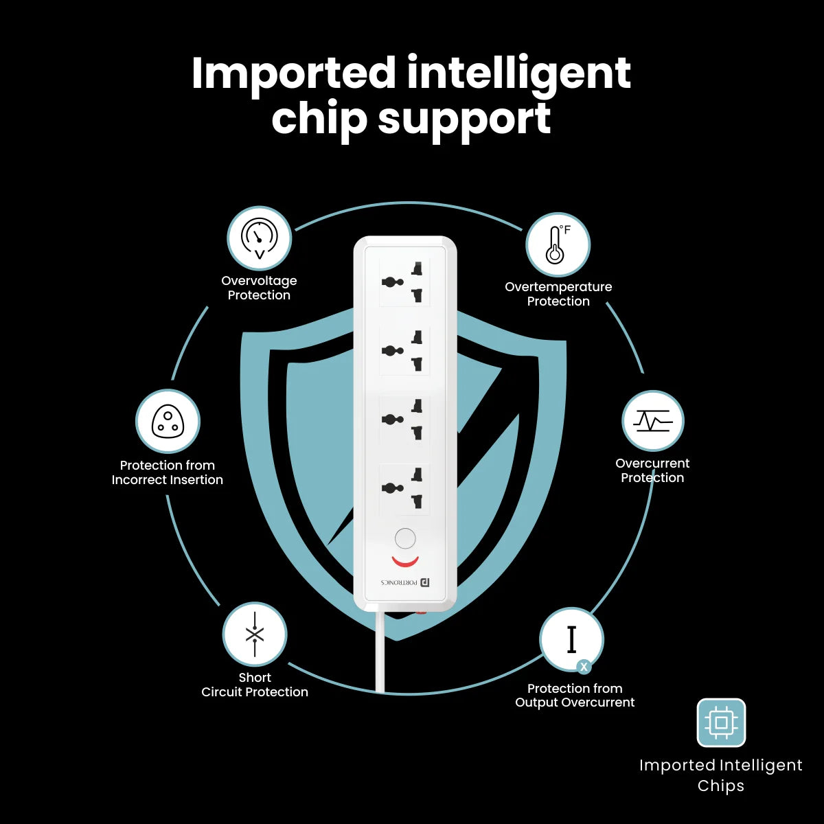 Power Plate 11  | 1500 Watts | 2m Long Cord | 4 Universal Sockets (Portronics)