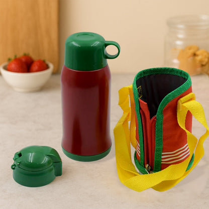 Premium Stainless Steel Insulated Sipper Bottle Print Water FlaskCartoon Vacuum Hot Cold For Kids / Travelling Water Bottle for Kids with  up Straw,  Double Wall Thermos with Straw & Bottle Zippe Cover For office/Gym/School (550 ML)