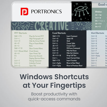 Comfipad 2 - Mouse Pad - Windows Shortcuts | Non-Slip Base | Stitched Edges | Extended Size