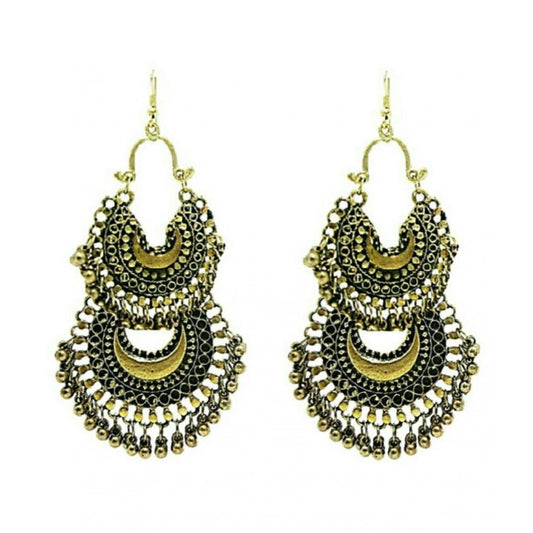 Generic Women's Gold Plated Hook Dangler Hanging Earrings-Gold