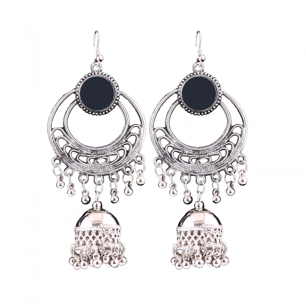 Generic Women's Silver Oxidized Hook Dangler Hanging Afgani Tribal Fancy Earrings-Silver