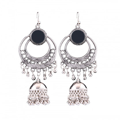 Generic Women's Silver Oxidized Hook Dangler Hanging Afgani Tribal Fancy Earrings-Silver