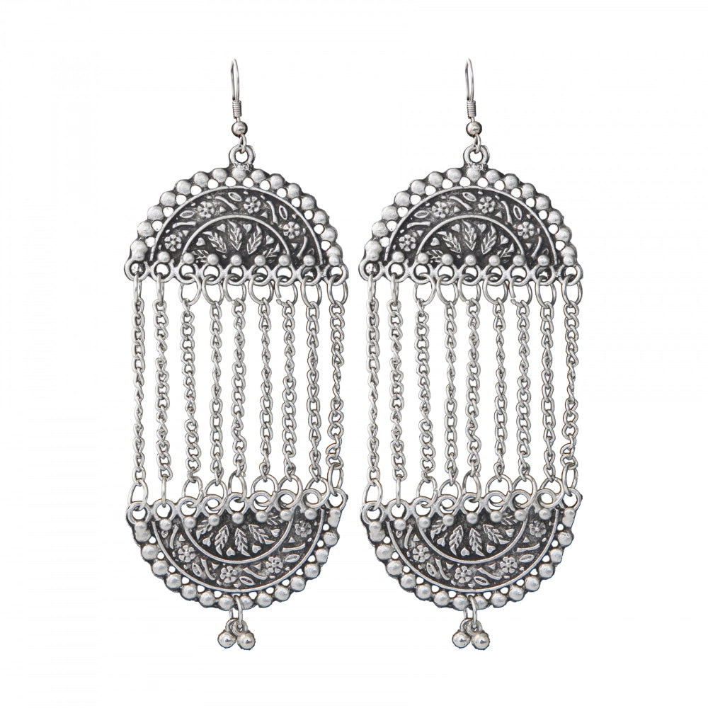 Generic Women's Silver Plated Hook Dangler Hanging Earrings-Silver