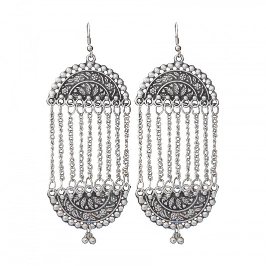 Generic Women's Silver Plated Hook Dangler Hanging Earrings-Silver